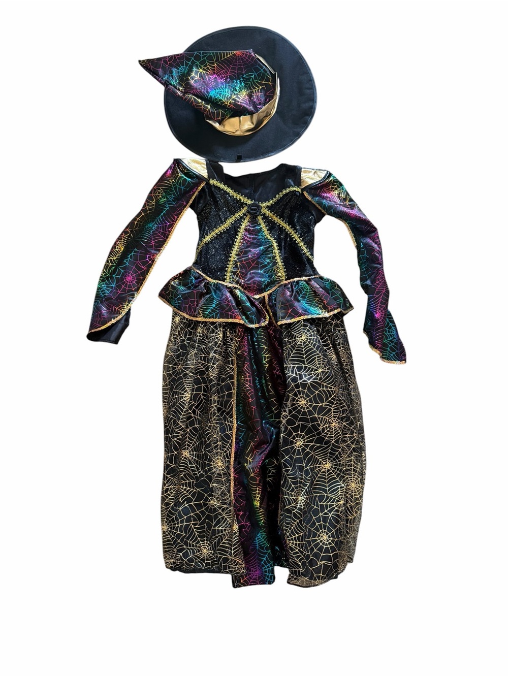 Unbranded Girls' Black Rainbow Spiderweb Witch Costume with Hat
